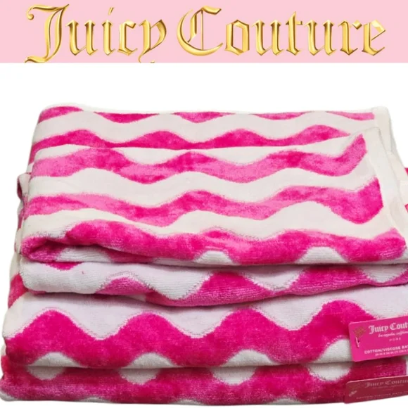 Juicy Couture Home Pink Wavy Stripe Oversized Plush Bath & Hand Towels