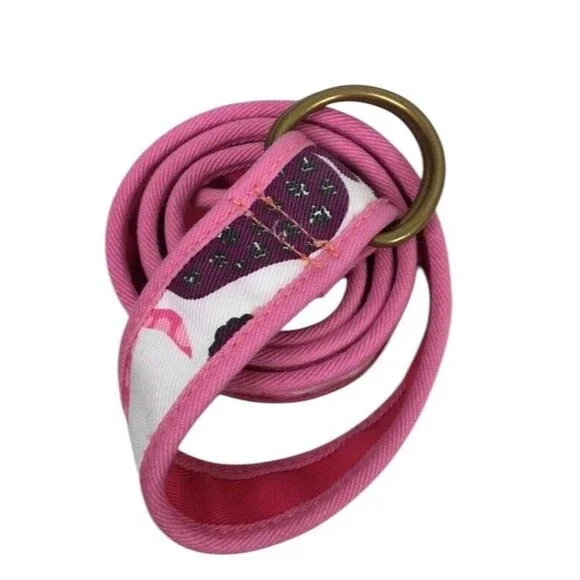 Hot Pink Belt Womens Large Barbie Core Preppy Double D Ring Summer‎ Fruit Canvas