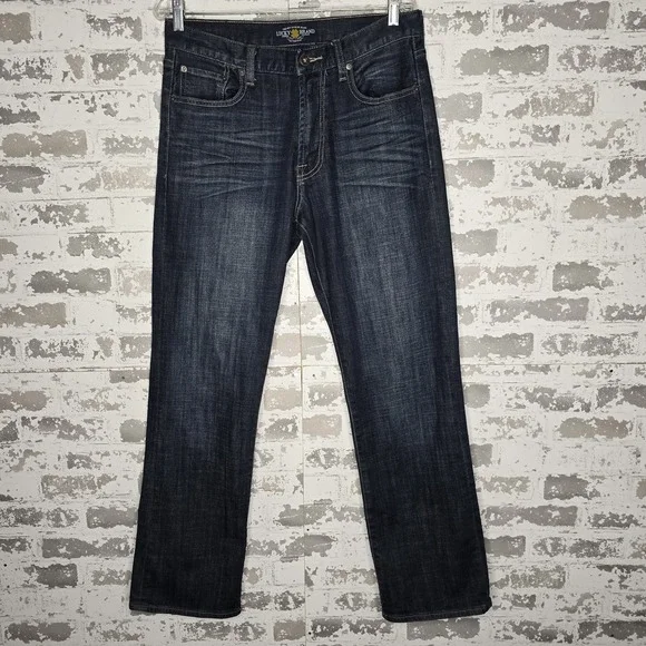 Lucky Brand Jeans Mens 32x31 Dark Blue Wash Stretch Denim 181 Relaxed Straight