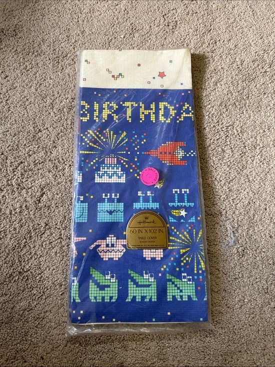 Vintage Hallmark Video Game Theme Happy Birthday Tablecloth
