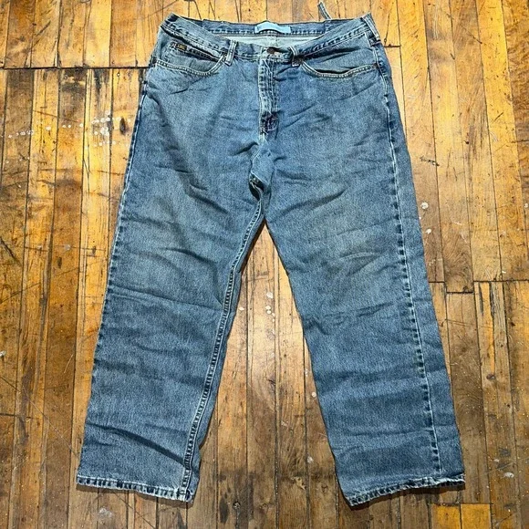 Lee Jeans Men's 38x29 Blue Denim Solid Relaxed Fit Straight‎ Leg 5 Pocket Design
