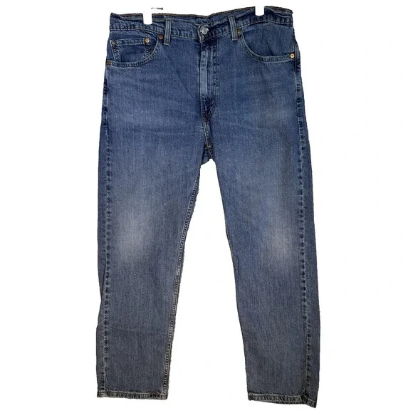 Levis 505 Jeans Mens 36x30 Blue Straight Leg Stretch Denim Regular Fit Zip Fly