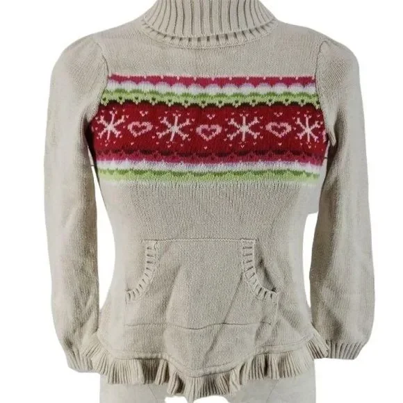 Gymboree Girls‎ Tan Turtle Neck Pullover Winter Tan Christmas Sweater Size 7/8