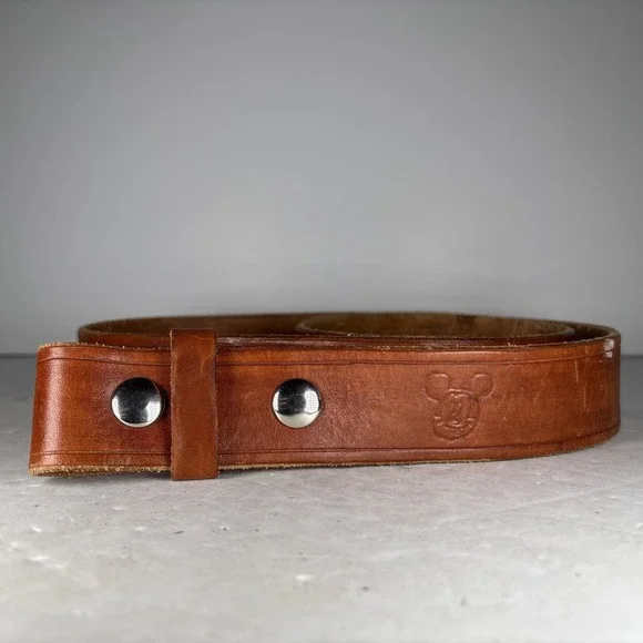 Vintage Brown Leather Belt Unique (Mickey, Superman, Rolling Stones)