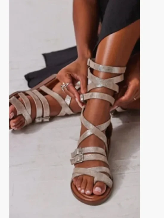 Free People Strappy Metallic Gladiator Sandals - Gold