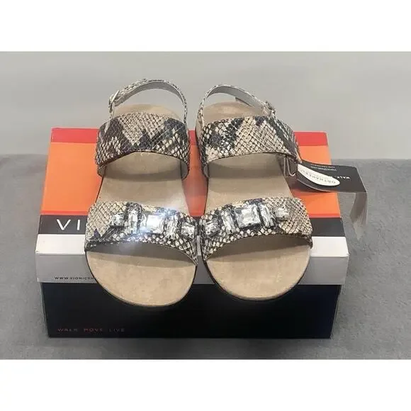 Vionic Womens Dupre Beige Slingback Sandals‎ Shoes 7 Medium Snake Print