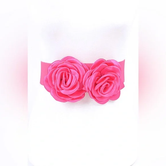 Satin Flower Elastic Waist Statement Belt