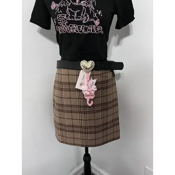 Juicy Couture Black Belt Gold Heart Buckle L/XL NWT Bling Y2K Style Rhinestones