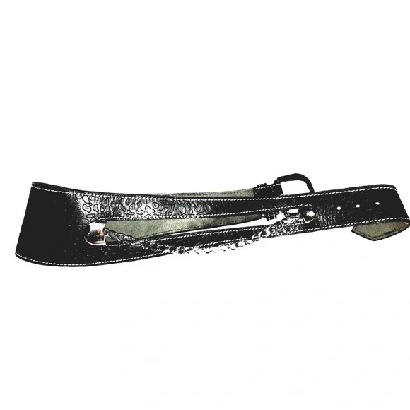 Italian Leather Belt Embossed & Chain Wide Belt, Made in Italy, S