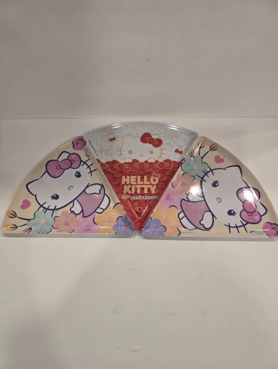 Hello Kitty Pink and Red Floral Party Pizza Plastic Plate 3 Piece Set New