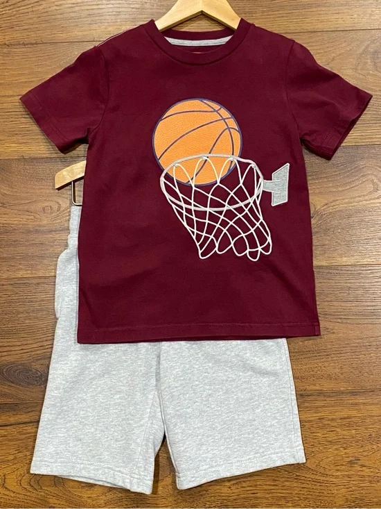 Gymboree Boys ‘Classroom Cutie’ Burgundy and Gray Basketball Short Set Size 7