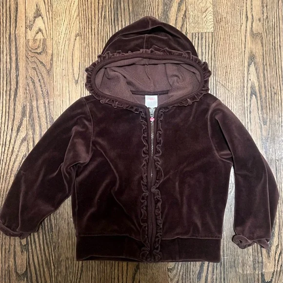 Gymboree Brown Velvet Ruffle Hoodie with Pink Heart Pull