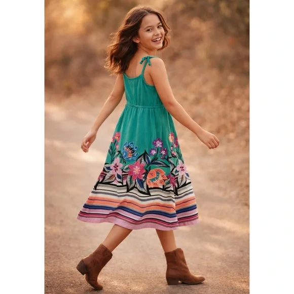 Gymboree Girls Dress Size 6‎ – Floral Print Striped Sundress Sleeveless Summer