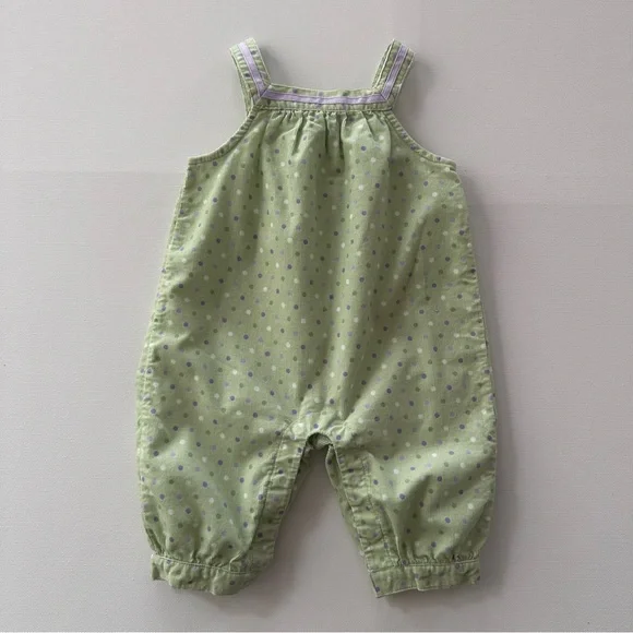 Gymboree 0-3 Months Baby Girl Corduroy Green Purple Polka Dot Romper Spring