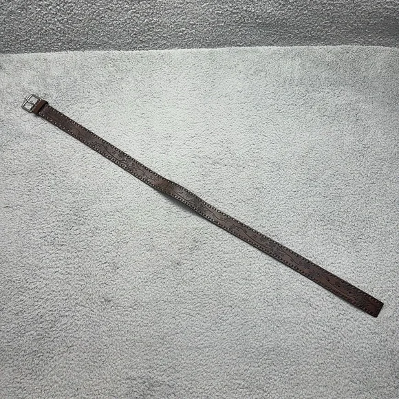 Wilsons Leather 64143-32‎ Hand Tooled Floral Brown Leather Brass Boho 38.5 Belt