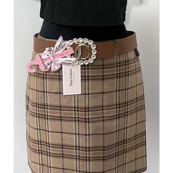 Juicy Couture Brown Belt With Gold JC Buckle S/M NWT Bling Y2K Style Rhinestones