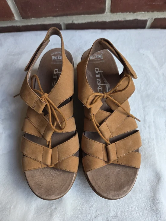 Dansko Balance Strappy Leather Comfort Wedge Sandals Tan Brown EU 38