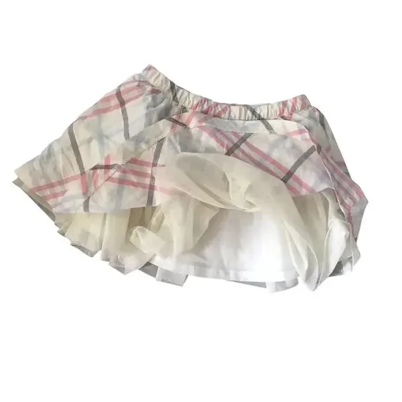 GYMBOREE Kids Girls Plaid Tutu skirt ivory pink 100% Cotton Size 7