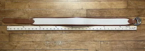 ✨Lauren Ralph Lauren Canvas Camel Brown Ivory Leather Look Belt Equestrian S