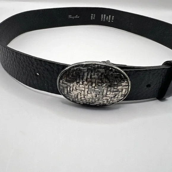 VTG Garuglieri Textured Genuine Leather Fashion Belt Small Black Made In Italy