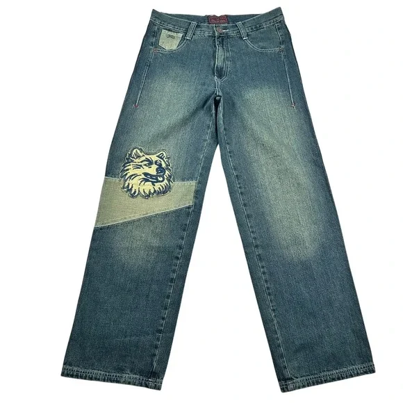Headmaster Designer Label Jeans Mens 32x32 Baggy Wide Leg Husky Patch Y2K Skater