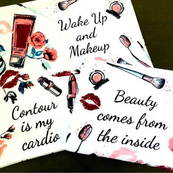 Makeup Cosmetics Beauty Print Inspirational Quotes Bath Towels Set