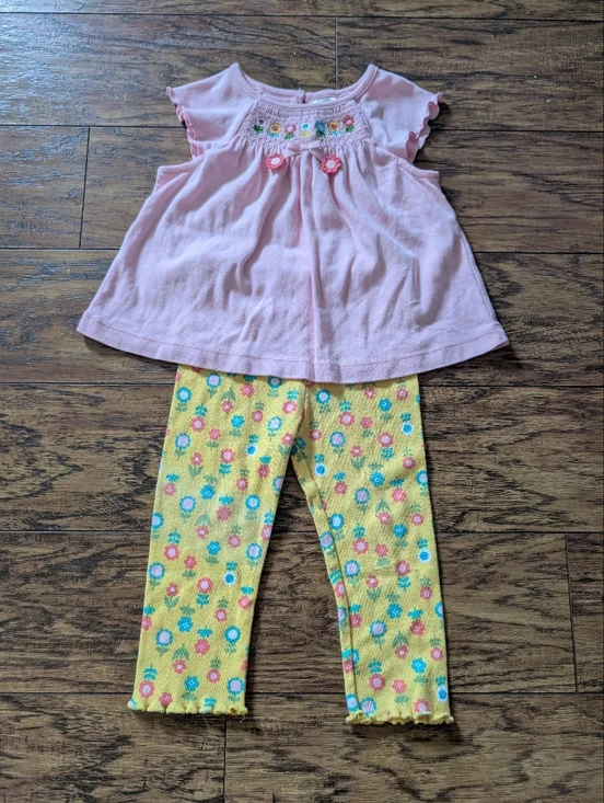 Gymboree Happy Rainbow Pink Smo cked‎ with Yellow Floral Leggings