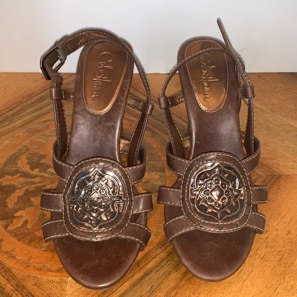 Cole Haan Brown Leather Heel Slingback Sandals Women’s Size 5 Left Shoe, 6 Right