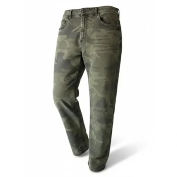 Buffalo David Bitton Mens Camo Straight Leg Jeans Green Camouflage 38x32