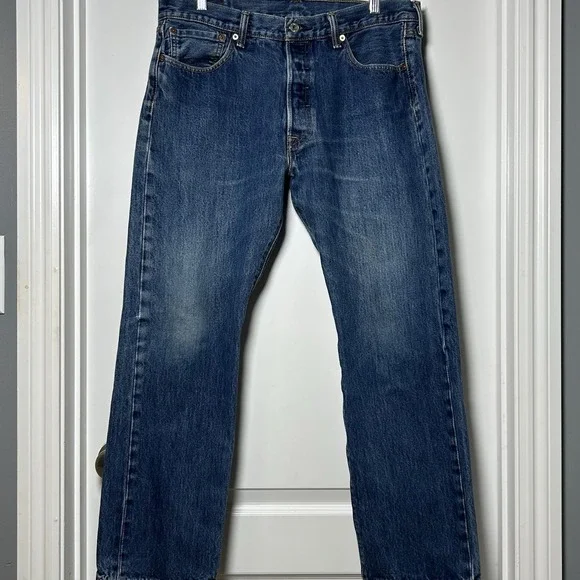 Levi Strauss & Co. Mid Wash Blue Button Fly 5-Pocket Classic Straight Leg Jeans