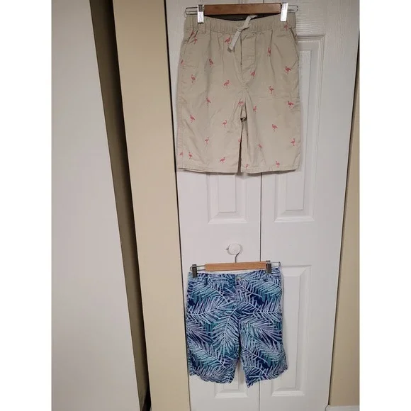 Gymboree Boys Shorts Size 12 Bundle Flamingo Khaki Tropical Palm Leaf Blue 2pk
