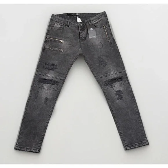 NWT Avenue George V Paris Skinny Jeans Distressed Zipper Size 36 GV109
