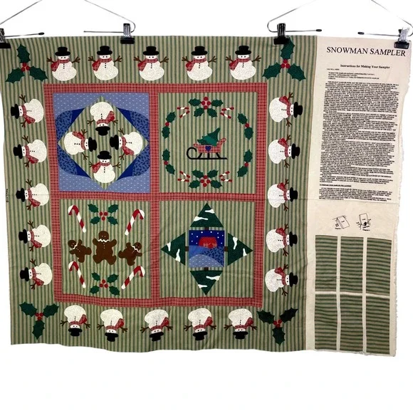 Vtg VIP Cranston Snowman Sampler Quilt Fabric Panel Christmas Gingerbread 35x44