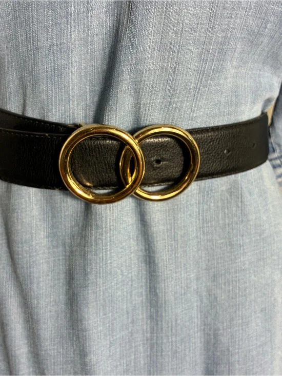 Express Womens belt Sz M double gold ring synthetic leather black
