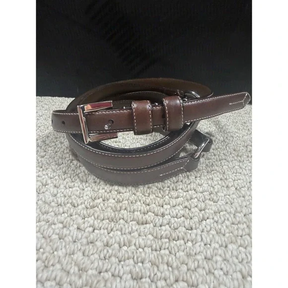 Lauren Ralph Lauren Brown Leather Double Wrap Belt Silver Hardware Small