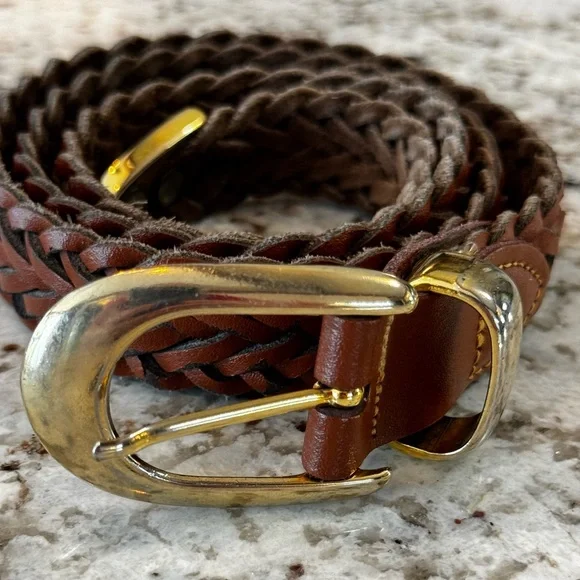 Capezio Braided Tan Leather Belt with Brass Buckle‎
