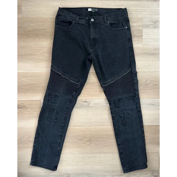 MC Squared 2 Black Skinny Denim Jeans 36/34 Biker Grunge Skater Streetwear