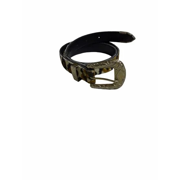 Women's Leppard animal print belt 34 inches silver tone buckle