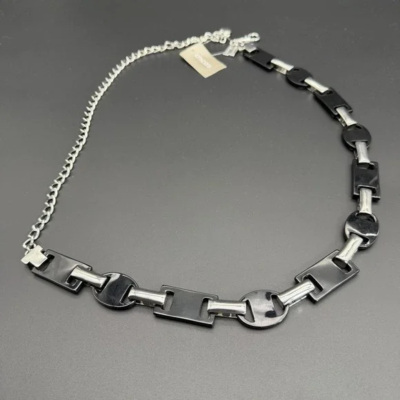 Chico's Belt Women's Size Small/ Medium Silver Tone Black Enamel Adjustable NWT