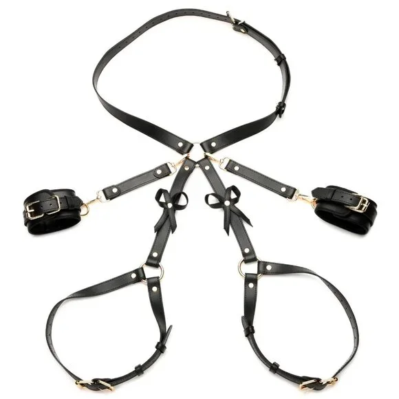 Strict Bondage Harness M-L Black‎ Adjustable Vegan Leather w Wrist Cuffs