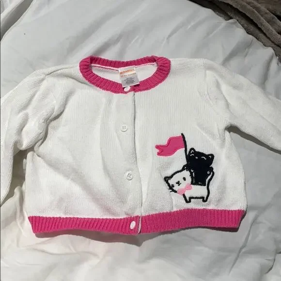 Gymboree 18-24m 💯cotton sweater white black cats meow euc easter spring summer