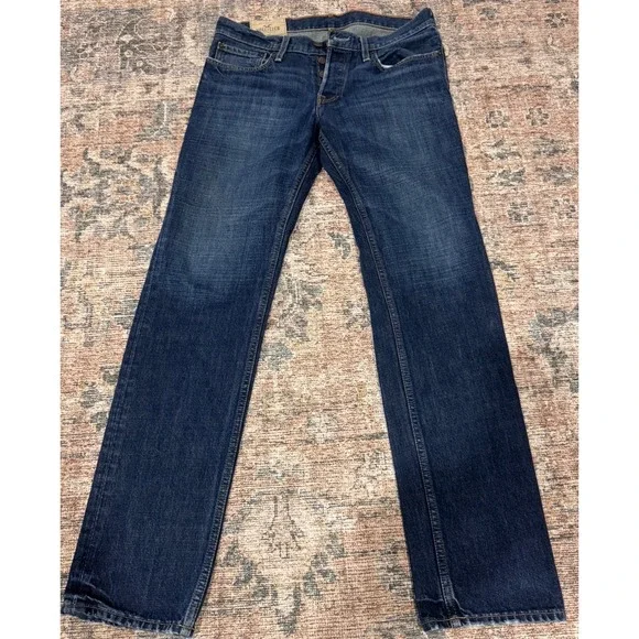 Hollister Men Blue Straight Leg Jeans Dark Wash Button Fly 31x32 100% Cotton