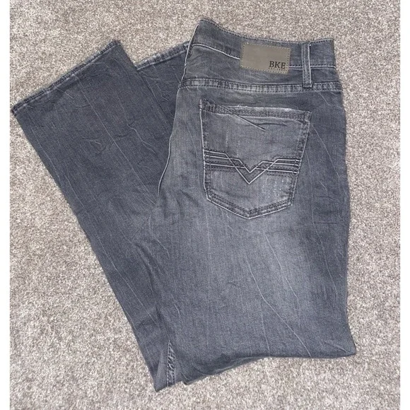 BKE Jake Straight‎ Jeans Mens 38x30 Gray Distressed Stretch Y2K Hipster Trendy