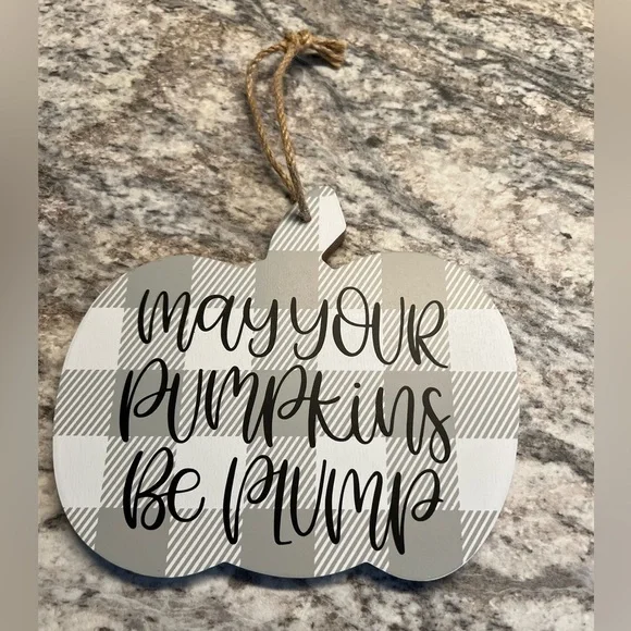 May Your Pumpkins Be Plump Gray and White Plaid Pumpkin 6.5 x 6 inch