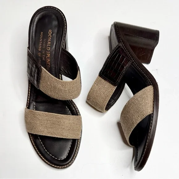 Donald J Pilner Two-Strap Wooden Block Heel Sandals S-455 Sz 7.5