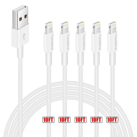 5 pack for iPhone 10ft charging USB cable