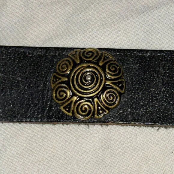 Womens Black Leather Belt W/Embellishments Med Psbly Handmade‎