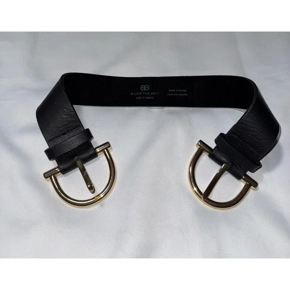 B-Low The Belt Black Leather Dual Gold Horseshoe Buckle Strap XS/S Replacement