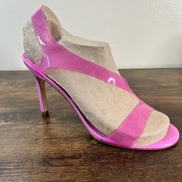 Deltan Tinsley Dress Sandals 10 Pink Clear Vinyl Open Toe Stiletto Heel Party
