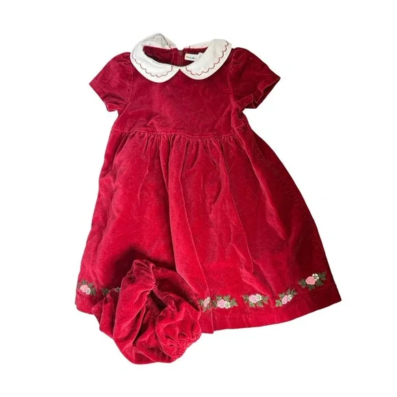 Vintage Gymboree Nutcracker Velvet embroidered flowers‎ dress red 18-24